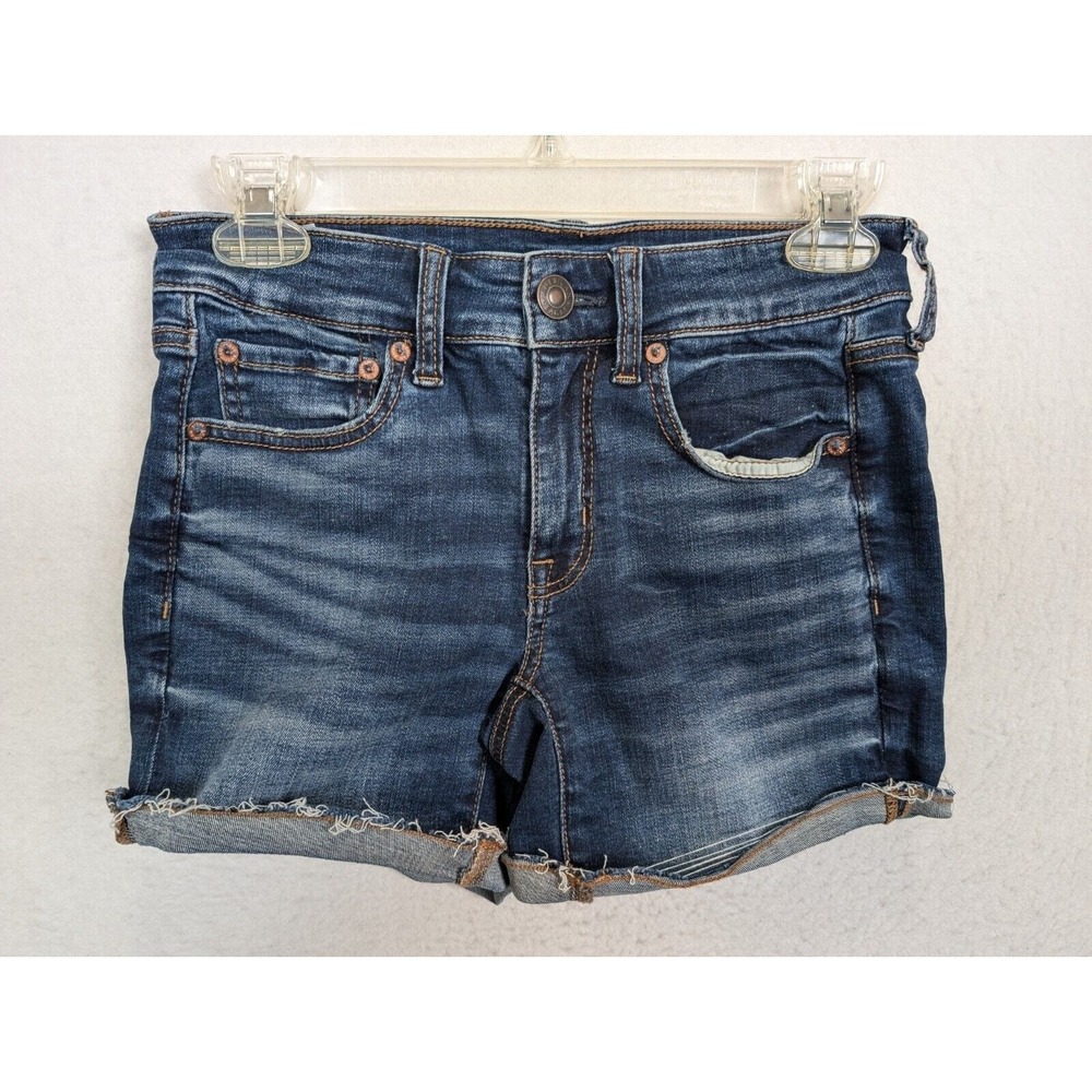 American Eagle Jean Shorts Midi Size 2 Super Stretch Cotton Blend Blue